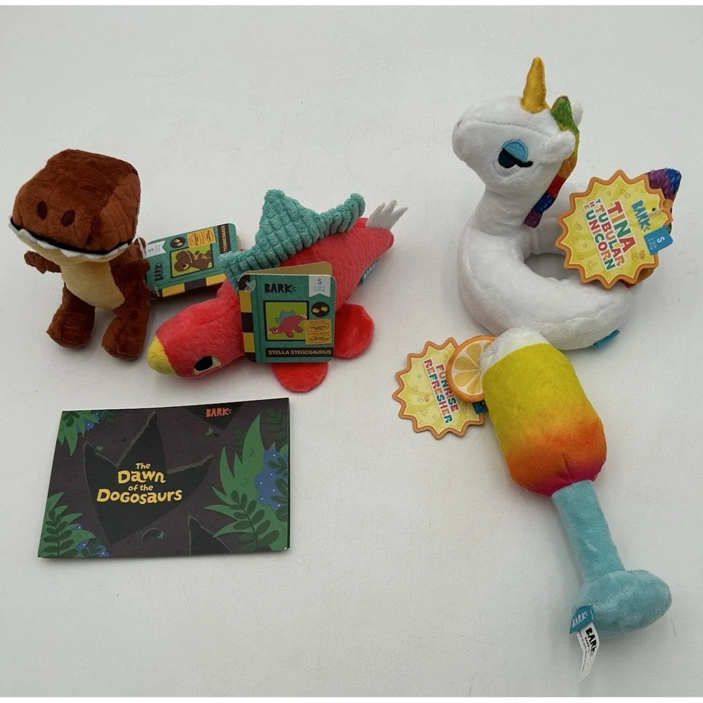 Bark Box Lot Of 4 Small Dog Toys Dogosaurs Tina Tubular Unicorn  New